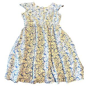 April Cornell Blue Floral Midi length Cotton Dress M Cottage Core